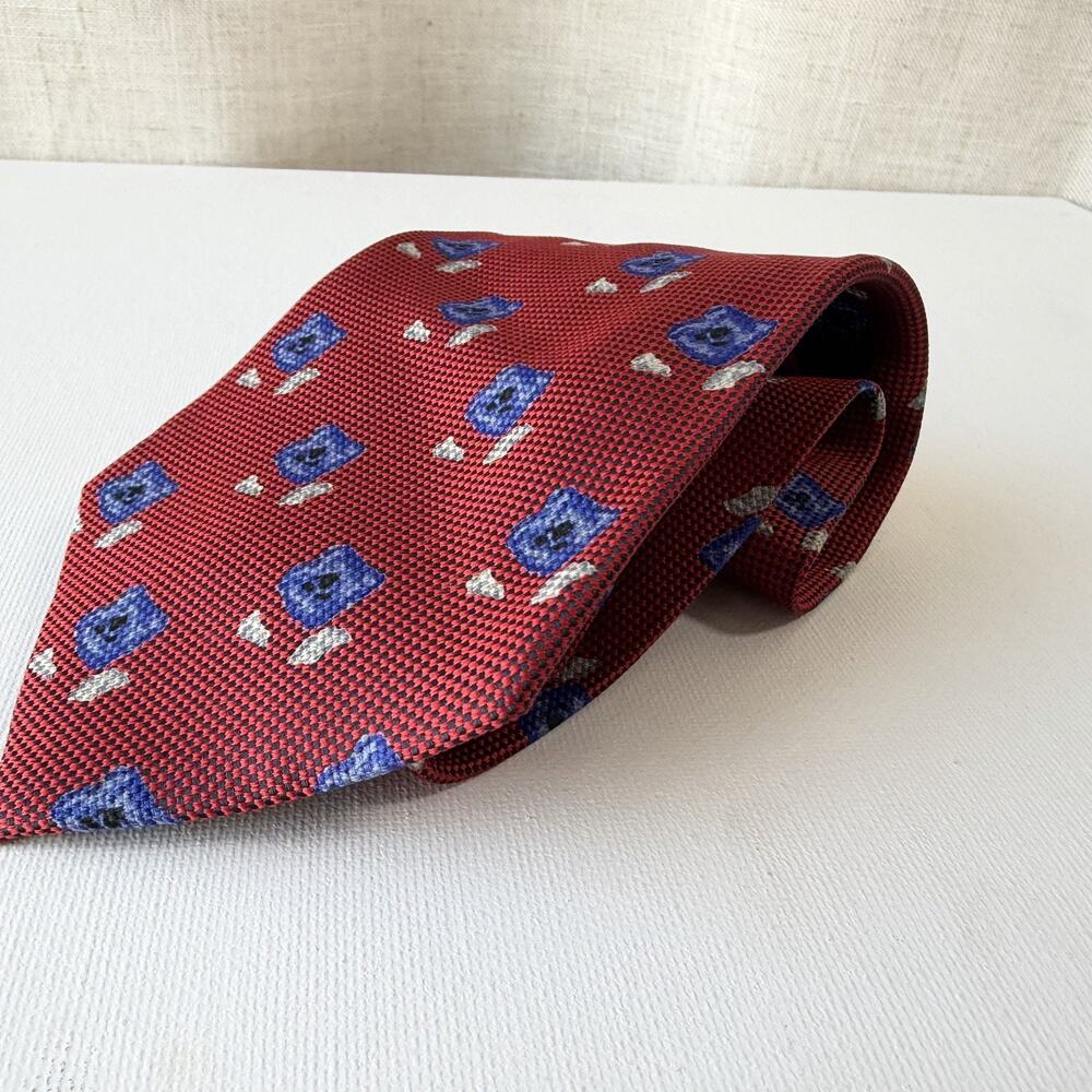 Biella 100% Silk Tie Made in Italy for Britches of Georgetown Red Blue Pattern